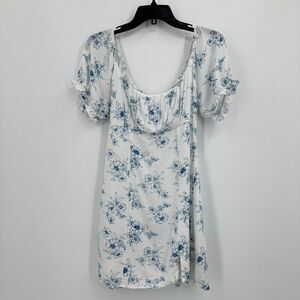 Lottie Moss Mini Dress Womens S White Blue Floral‎ Smocked Church Wedding Spring